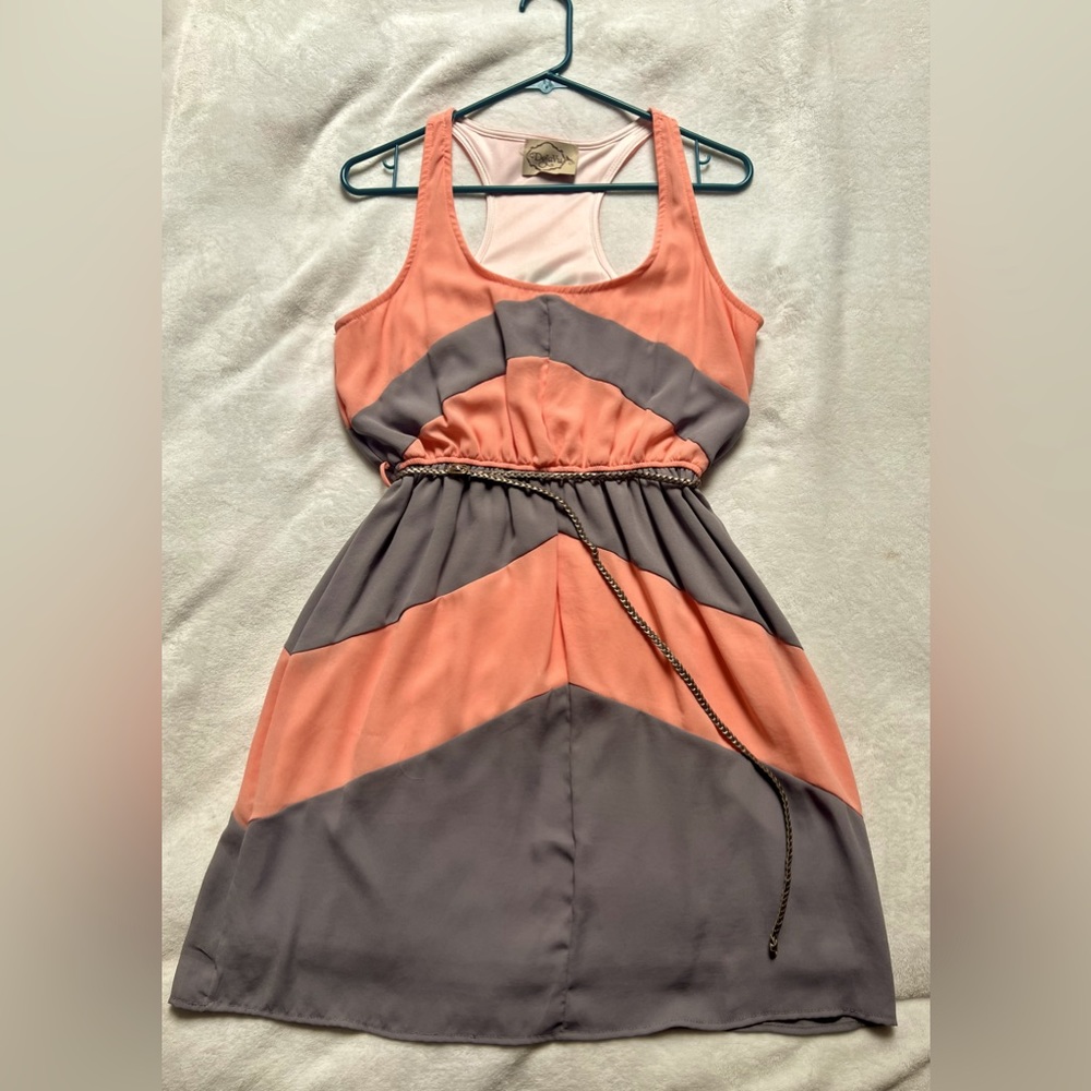 Coral and gray, racer back dress